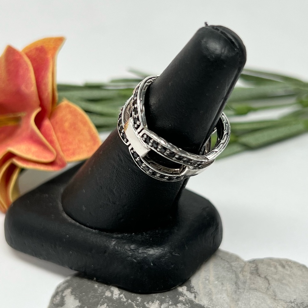 John Hardy Modern Chain Black Sapphire Band Ring .925 Sterling Silver - Picture 5 of 10